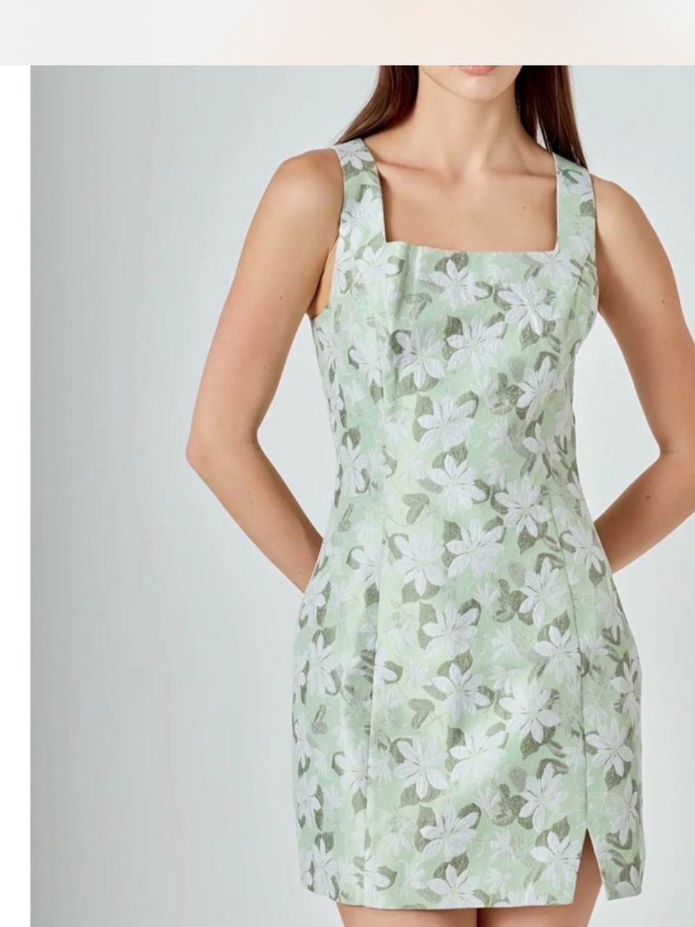 Endless Rose Mint Green Floral Square-Neck Mini Dress